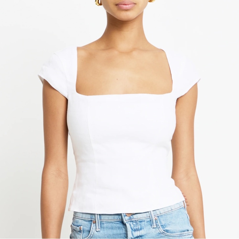 Reformation White Square Neck Blouse